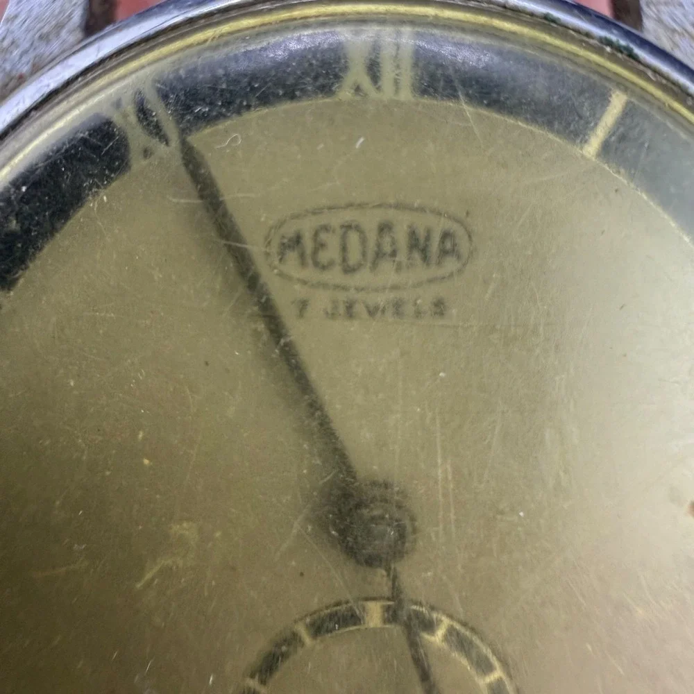 Vintage Medina Watch Military Silver Tone‎ Unique Band UNTESTED 9